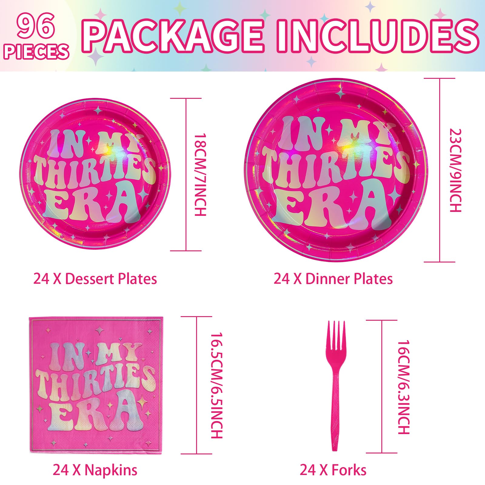 96 Pcs Pink 30th Birthday Party Plates and Napkins - Grencian