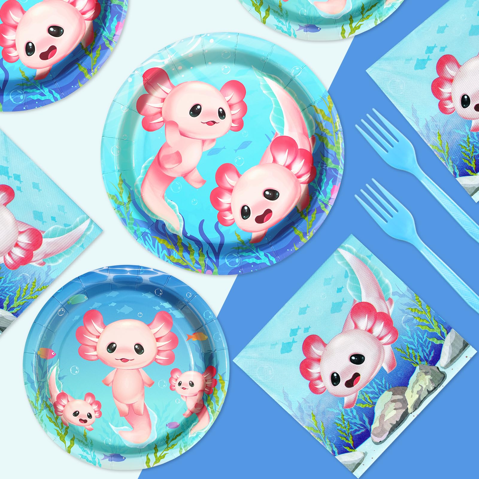96 Pcs Pink Axolotl Party Plates and Napkins - Grencian