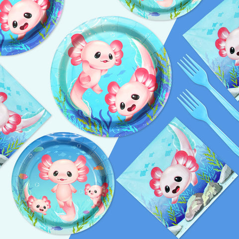 96 Pcs Pink Axolotl Party Plates and Napkins - Grencian