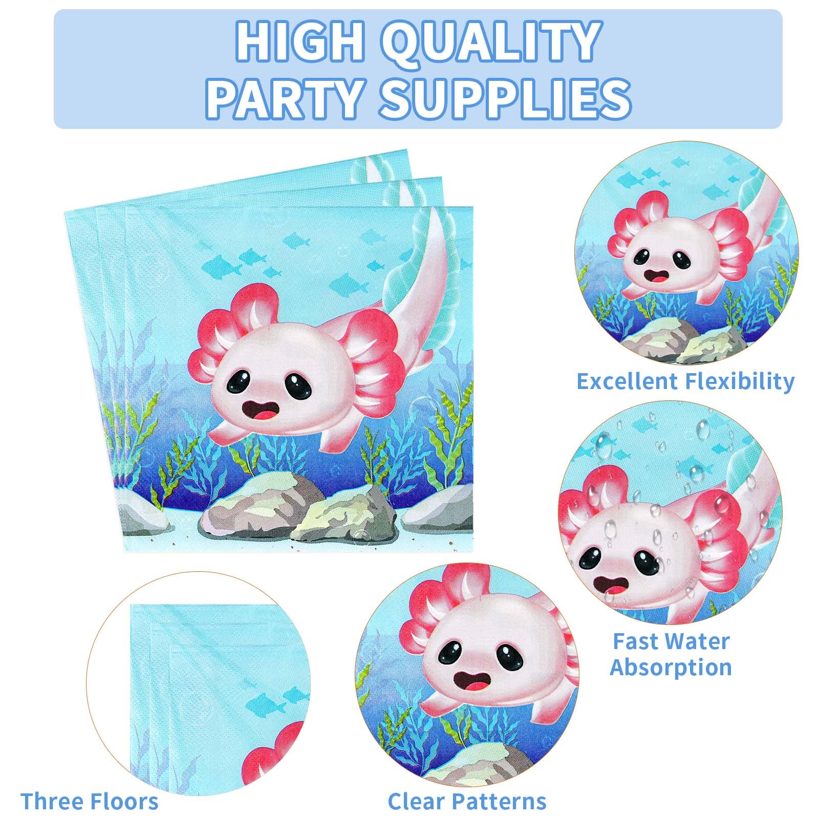 96 Pcs Pink Axolotl Party Plates and Napkins - Grencian