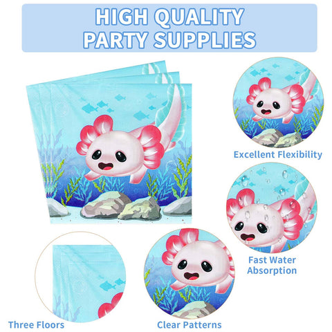 96 Pcs Pink Axolotl Party Plates and Napkins - Grencian