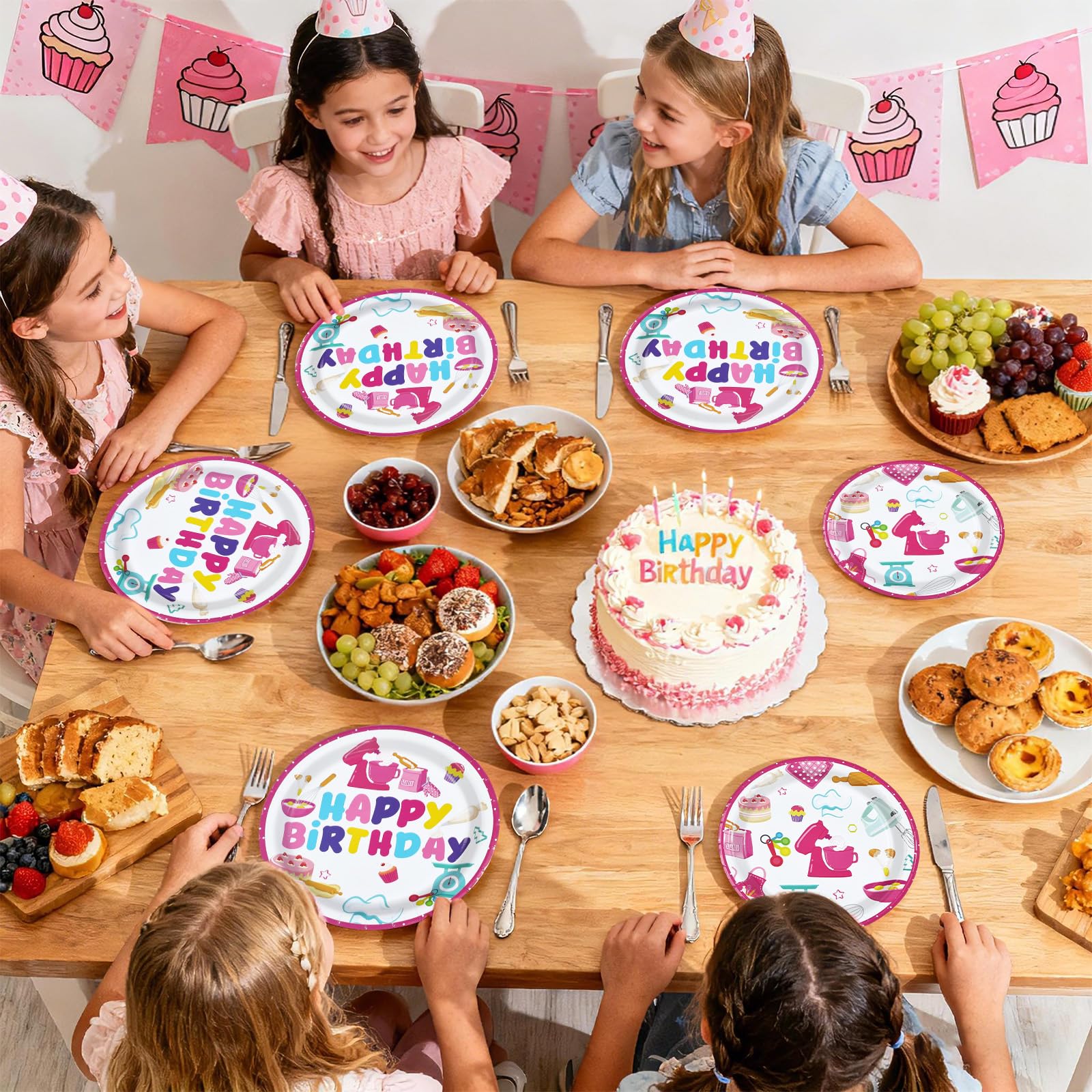 96 Pcs Pink Baking Birthday Party Plates and Napkins - Grencian