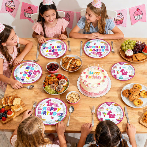 96 Pcs Pink Baking Birthday Party Plates and Napkins - Grencian