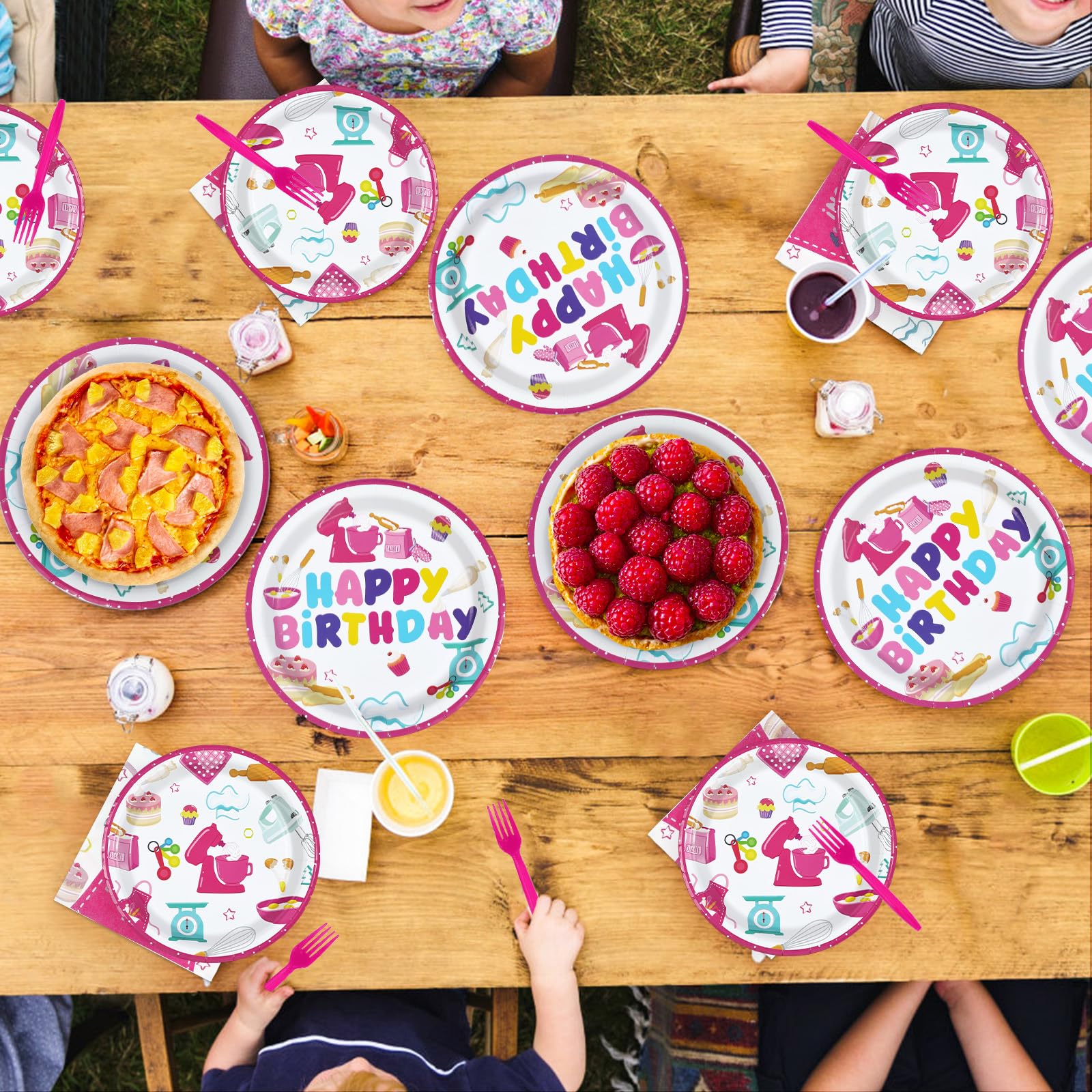 96 Pcs Pink Baking Birthday Party Plates and Napkins - Grencian