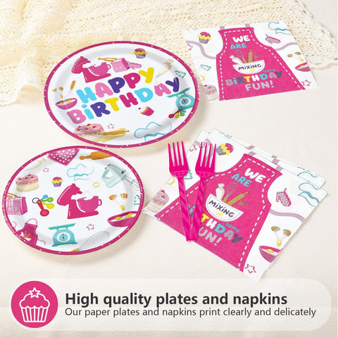 96 Pcs Pink Baking Birthday Party Plates and Napkins - Grencian