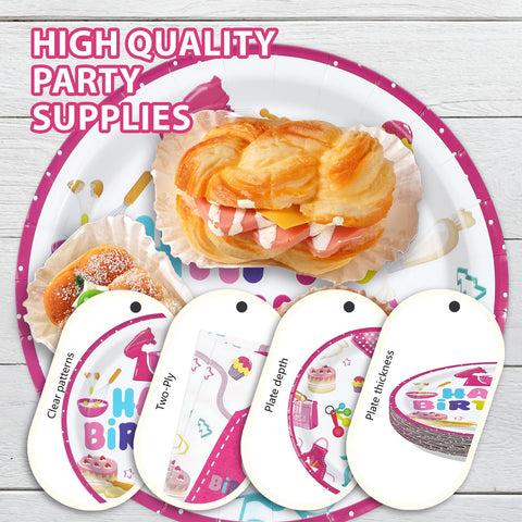96 Pcs Pink Baking Birthday Party Plates and Napkins - Grencian