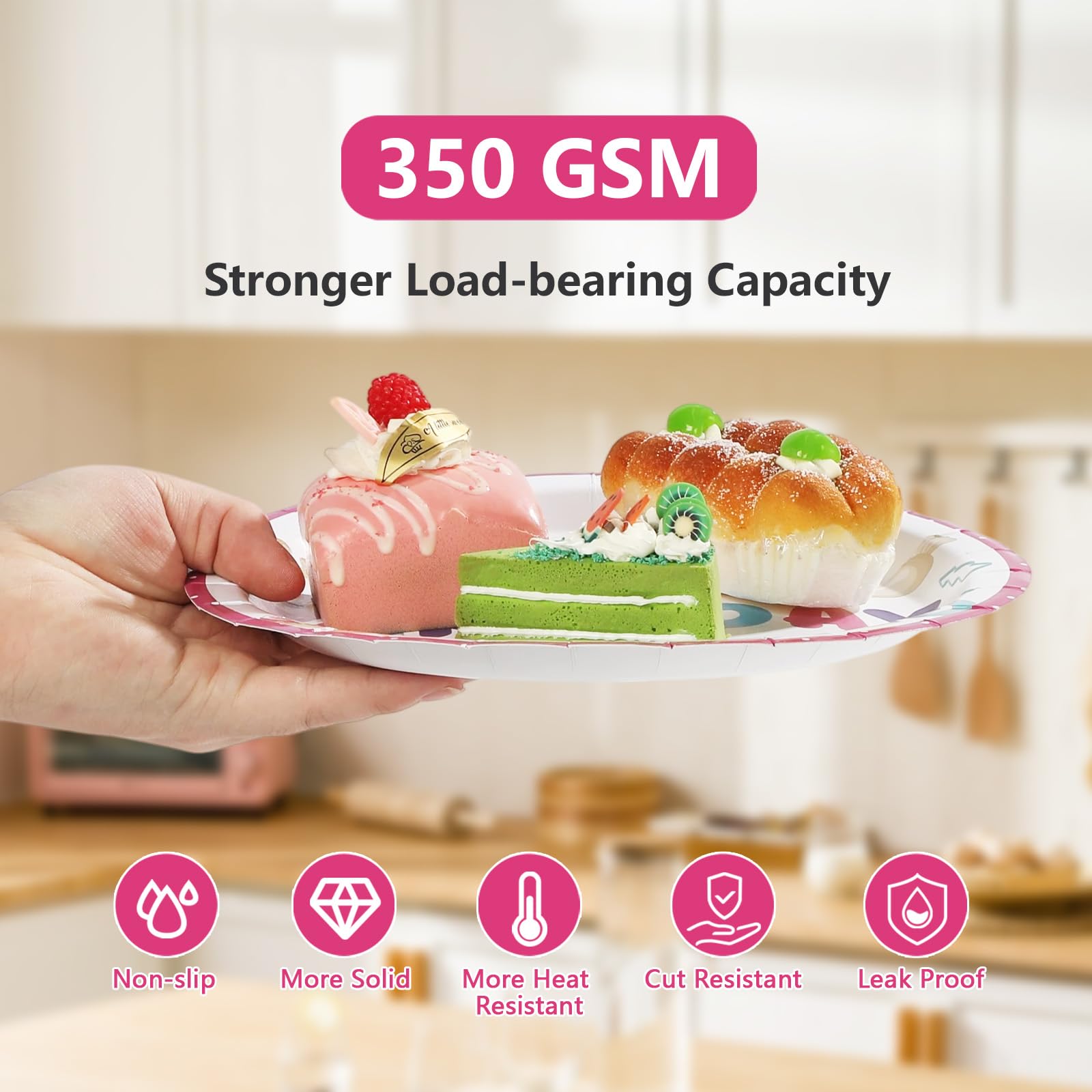 96 Pcs Pink Baking Birthday Party Plates and Napkins - Grencian