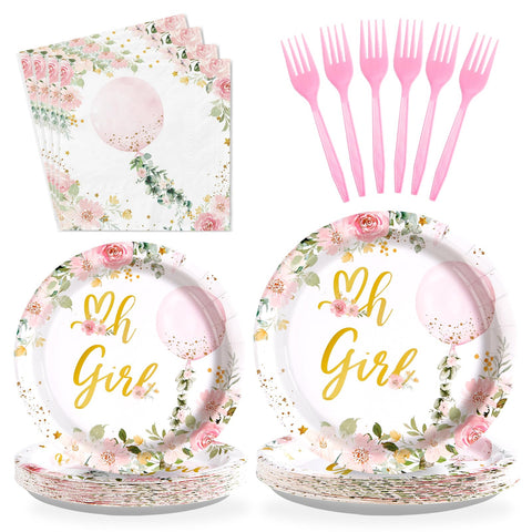 96 Pcs Pink Balloon Baby Shower Party Plates and Napkins - Grencian