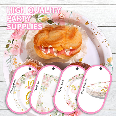 96 Pcs Pink Balloon Baby Shower Party Plates and Napkins - Grencian
