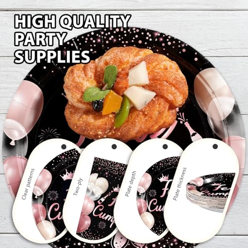 96 Pcs Pink Black Mexican Birthday Party Plates and Napkins - Grencian