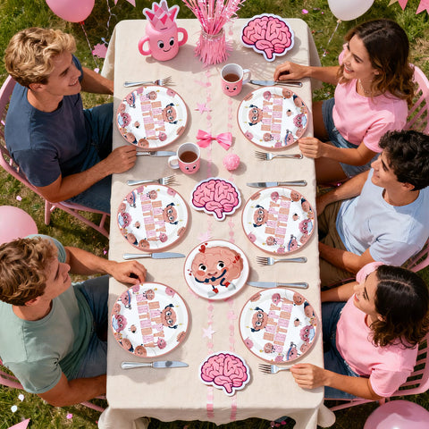 96 Pcs Pink Brain Birthday Party Plates and Napkins - Grencian