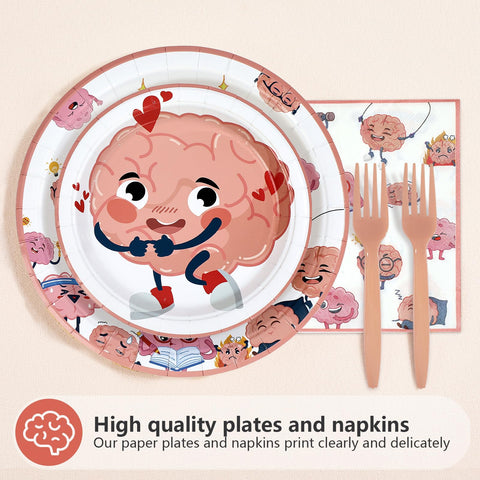 96 Pcs Pink Brain Birthday Party Plates and Napkins - Grencian