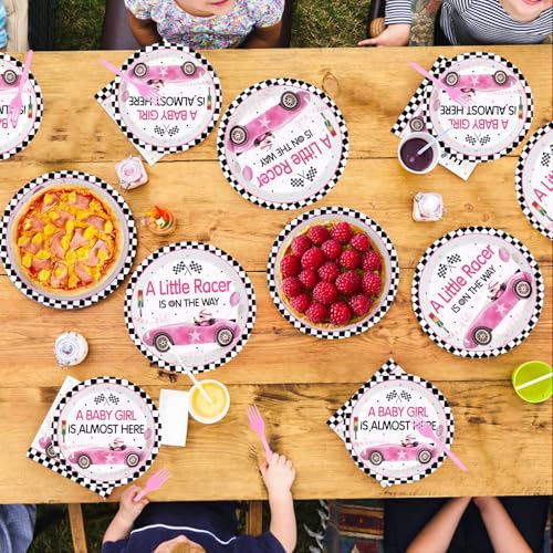 96 Pcs Pink Car Baby Shower Party Plates and Napkins - Grencian