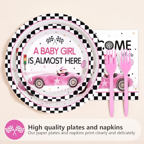 96 Pcs Pink Car Baby Shower Party Plates and Napkins - Grencian