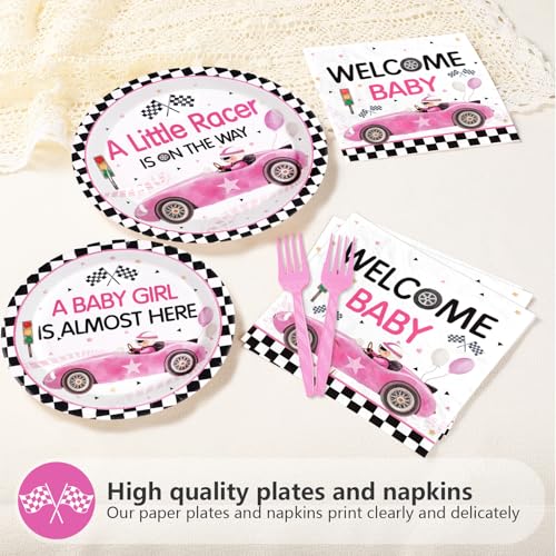 96 Pcs Pink Car Baby Shower Party Plates and Napkins - Grencian