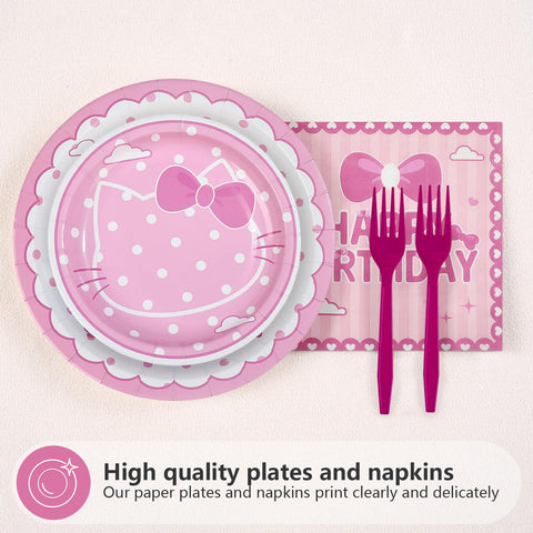 96 Pcs Pink Cat 5th Birthday Party Plates and Napkins - Grencian