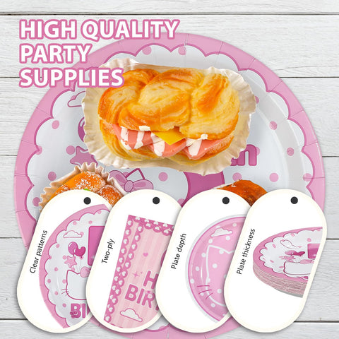 96 Pcs Pink Cat 5th Birthday Party Plates and Napkins - Grencian