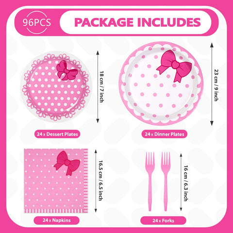 96 Pcs Pink Cat Bow Party Plates and Napkins - Grencian