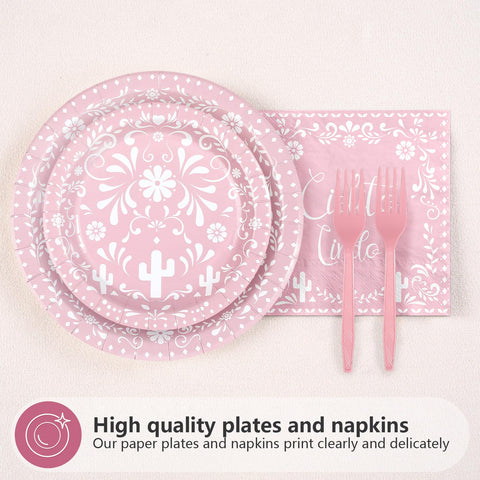 96 Pcs Pink Cielito Lindo Party Plates and Napkins - Grencian