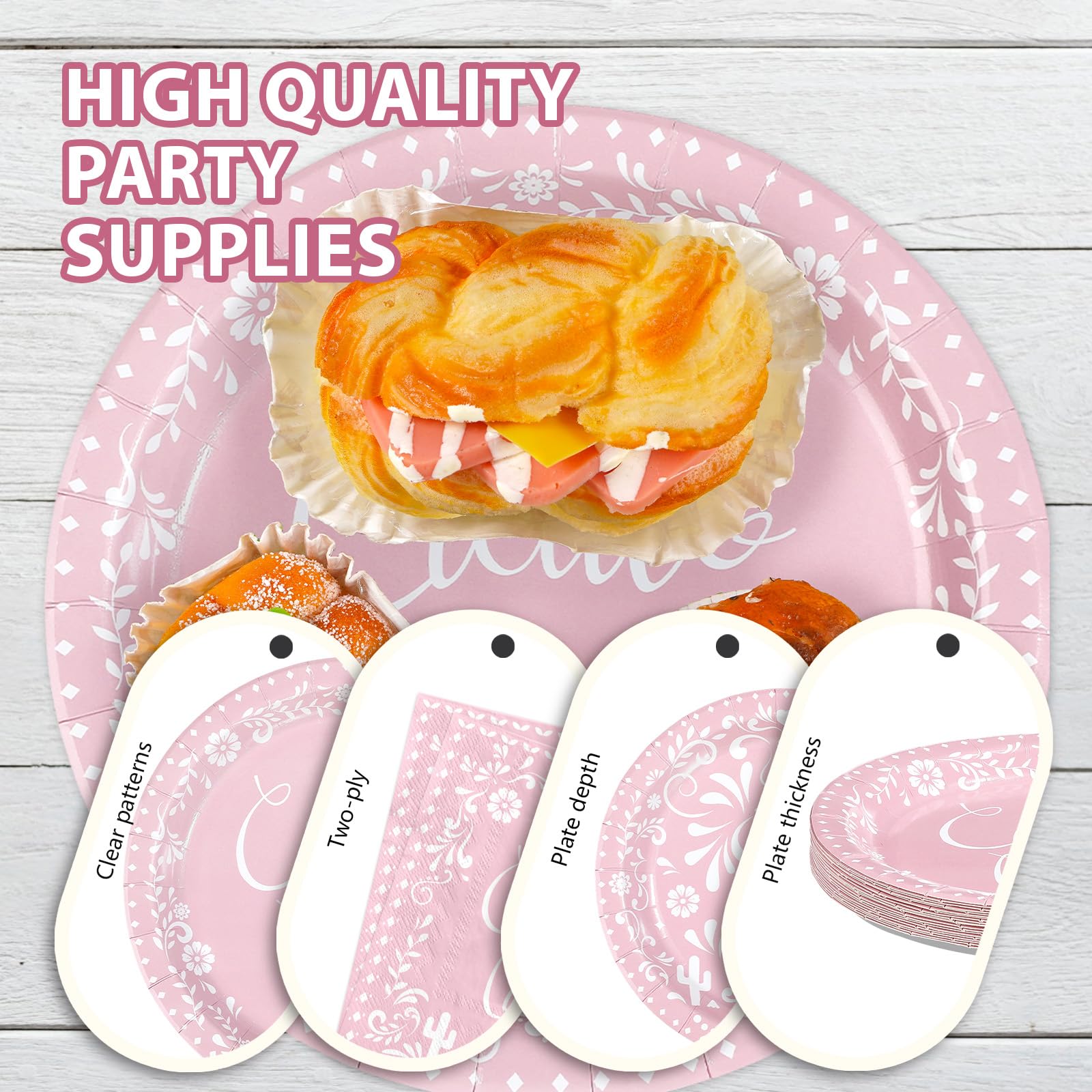96 Pcs Pink Cielito Lindo Party Plates and Napkins - Grencian