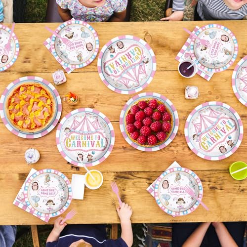 96 Pcs Pink Circus Party Plates and Napkins - Grencian