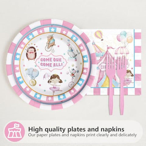 96 Pcs Pink Circus Party Plates and Napkins - Grencian