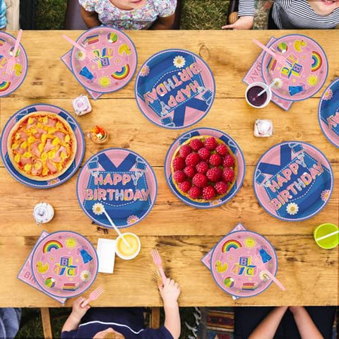 96 Pcs Pink Cowboy Birthday Party Plates and Napkins - Grencian