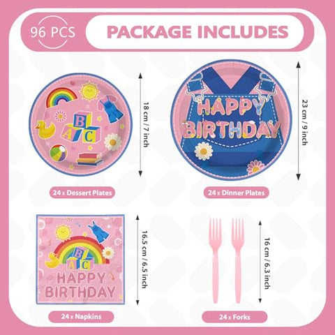 96 Pcs Pink Cowboy Birthday Party Plates and Napkins - Grencian