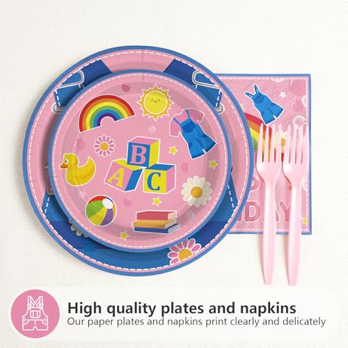 96 Pcs Pink Cowboy Birthday Party Plates and Napkins - Grencian