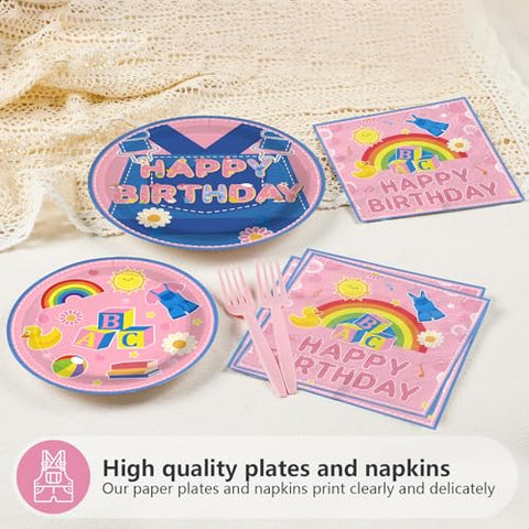96 Pcs Pink Cowboy Birthday Party Plates and Napkins - Grencian