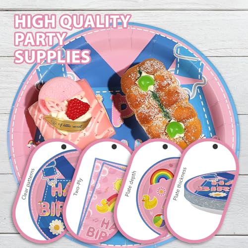 96 Pcs Pink Cowboy Birthday Party Plates and Napkins - Grencian