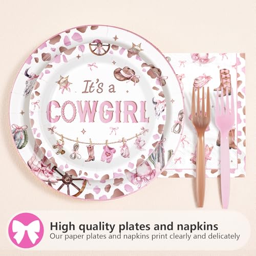 96 Pcs Pink Cowgirl Baby Shower Party Plates and Napkins - Grencian