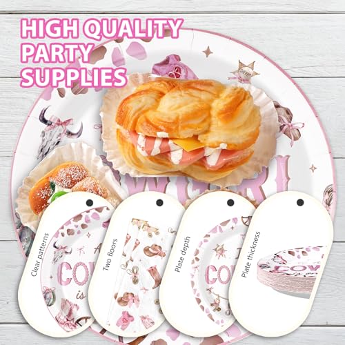 96 Pcs Pink Cowgirl Baby Shower Party Plates and Napkins - Grencian