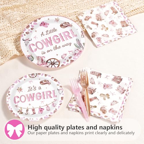 96 Pcs Pink Cowgirl Baby Shower Party Plates and Napkins - Grencian