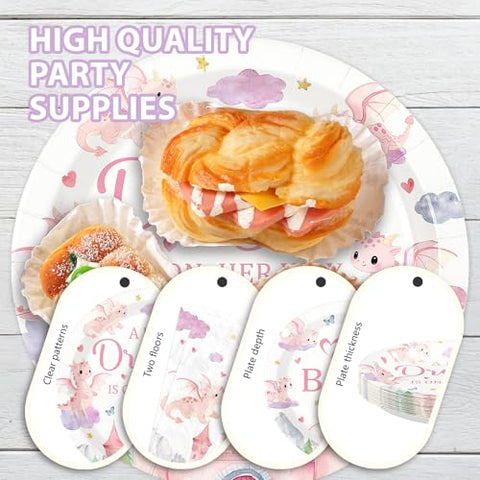 96 Pcs Pink Dragon Baby Shower Party Plates and Napkins - Grencian
