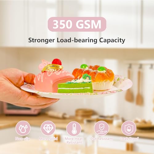 96 Pcs Pink Floral Feliz Cumpleaños Party Plates and Napkins - Grencian