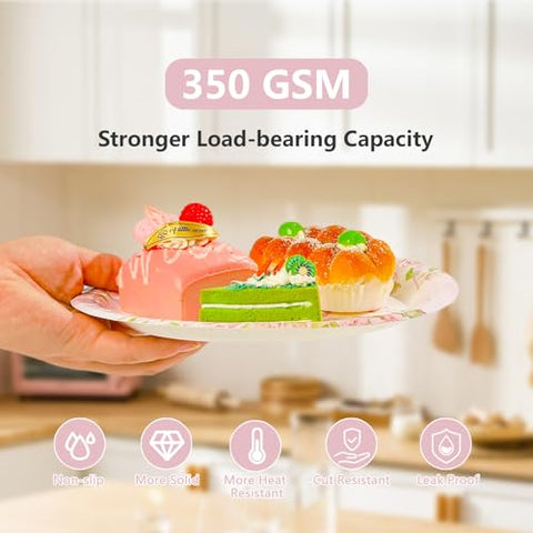 96 Pcs Pink Floral Feliz Cumpleaños Party Plates and Napkins - Grencian