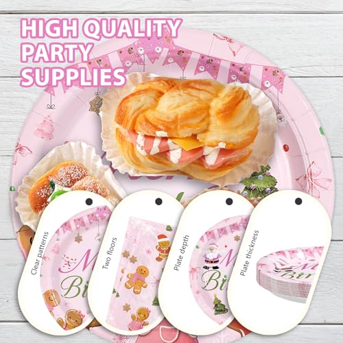 96 Pcs Pink Gingerbread Birthday Party Plates and Napkins - Grencian