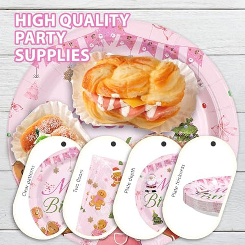 96 Pcs Pink Gingerbread Birthday Party Plates and Napkins - Grencian