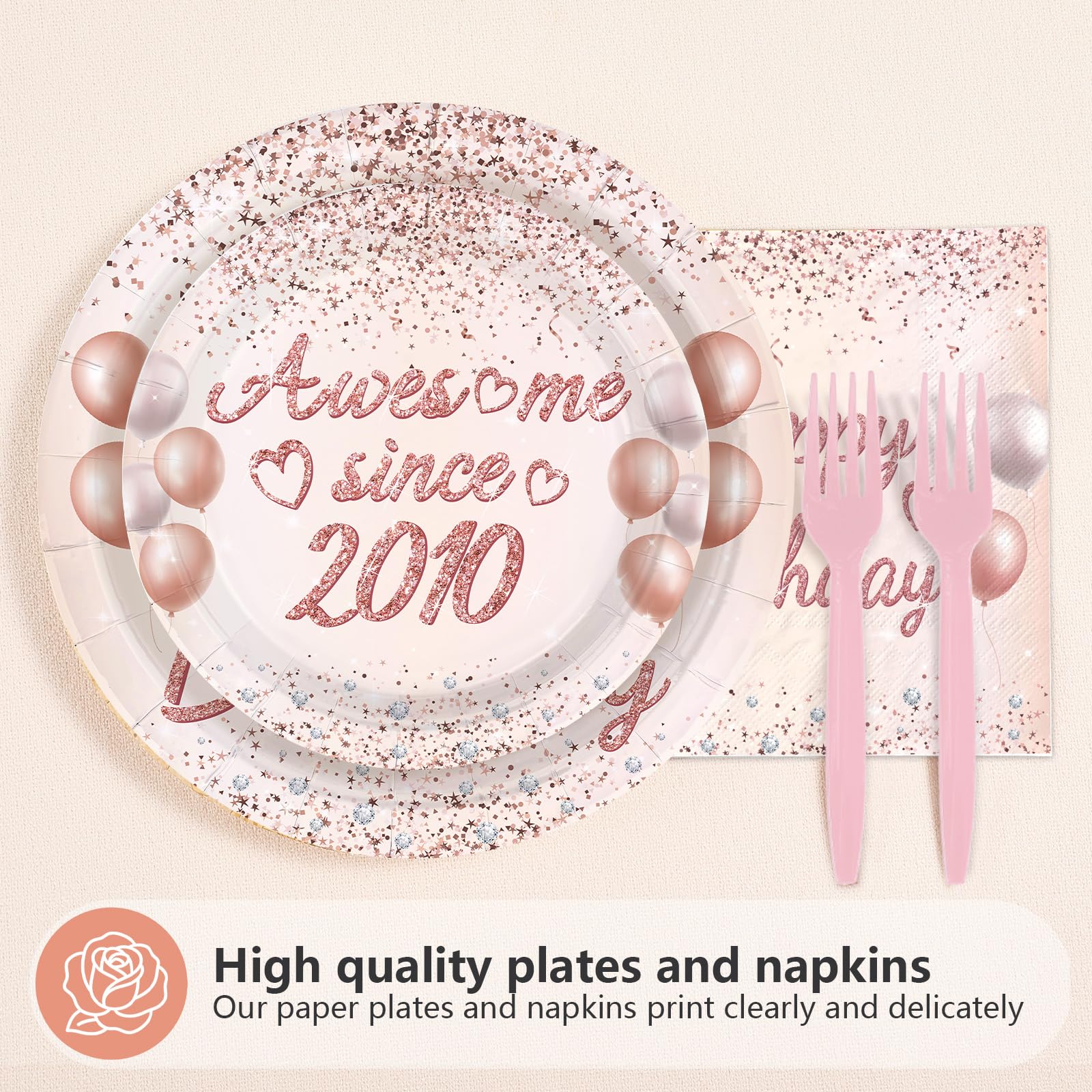96 Pcs Pink Gold 16th Birthday Party Plates and Napkins - Grencian