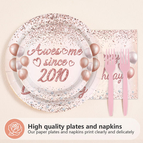 96 Pcs Pink Gold 16th Birthday Party Plates and Napkins - Grencian