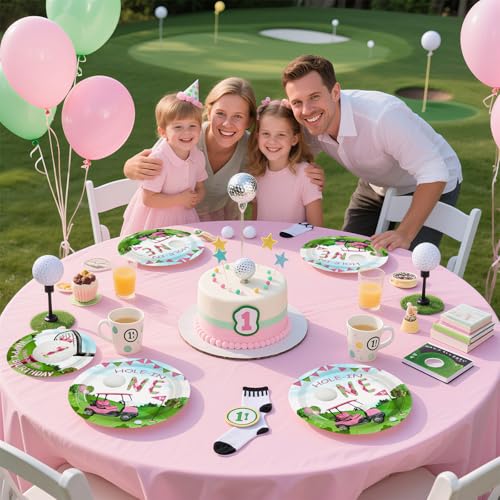 96 Pcs Pink Golf 1st Birthday Party Plates and Napkins - Grencian