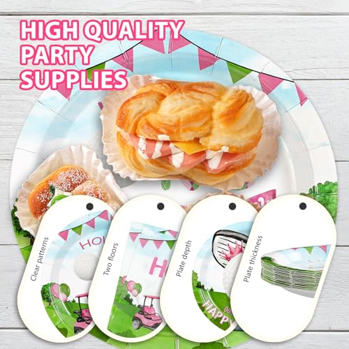 96 Pcs Pink Golf 1st Birthday Party Plates and Napkins - Grencian