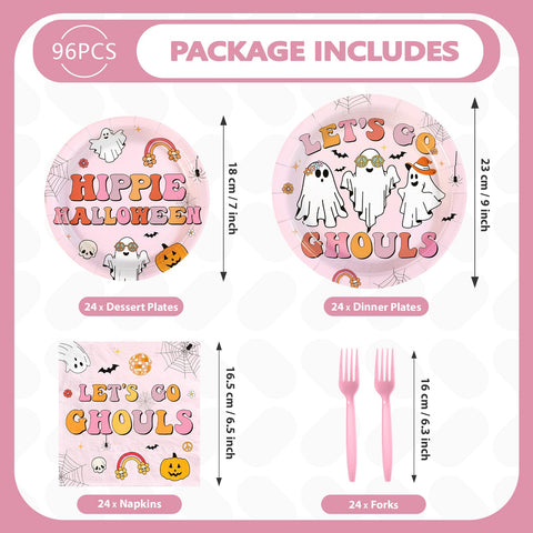 96 Pcs Pink Halloween Party Plates and Napkins - Grencian