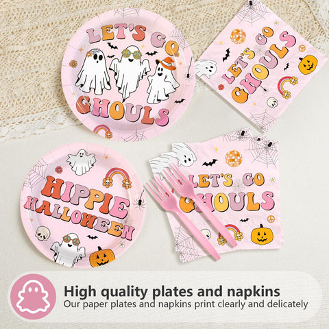 96 Pcs Pink Halloween Party Plates and Napkins - Grencian