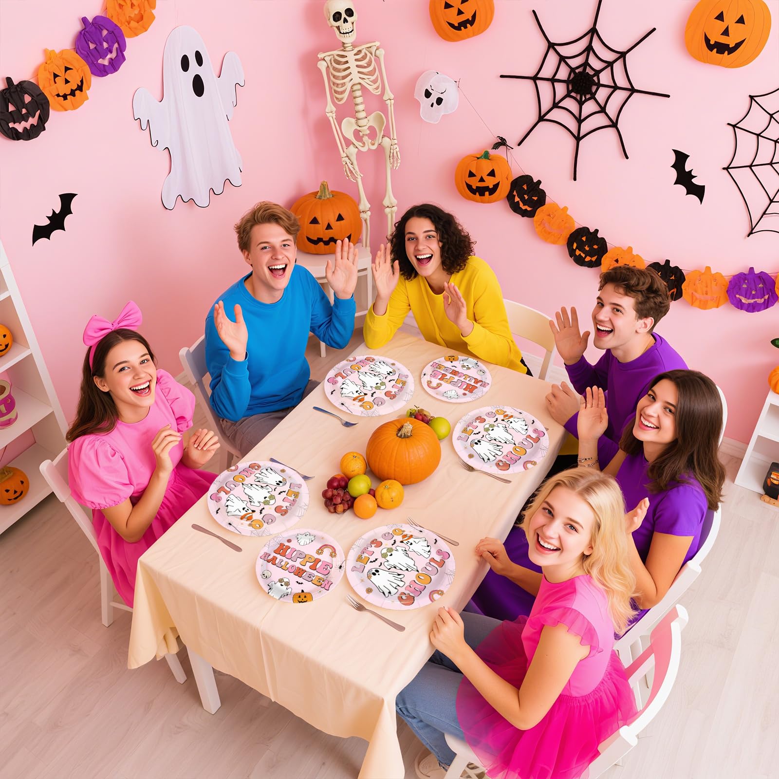 96 Pcs Pink Halloween Party Plates and Napkins - Grencian