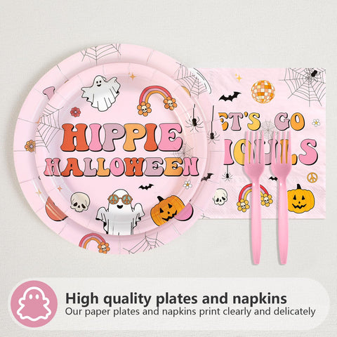 96 Pcs Pink Halloween Party Plates and Napkins - Grencian