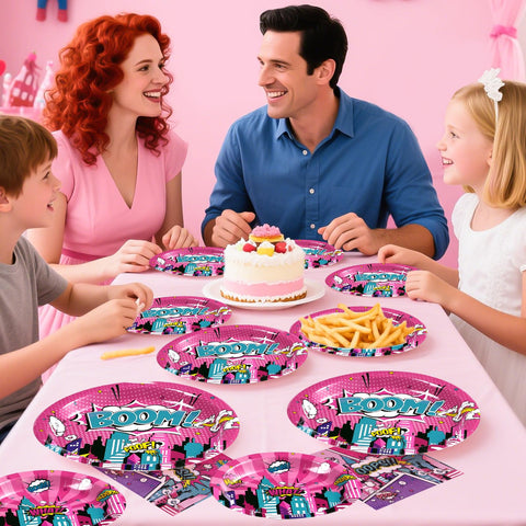 96 Pcs Pink Hero Party Plates and Napkins - Grencian