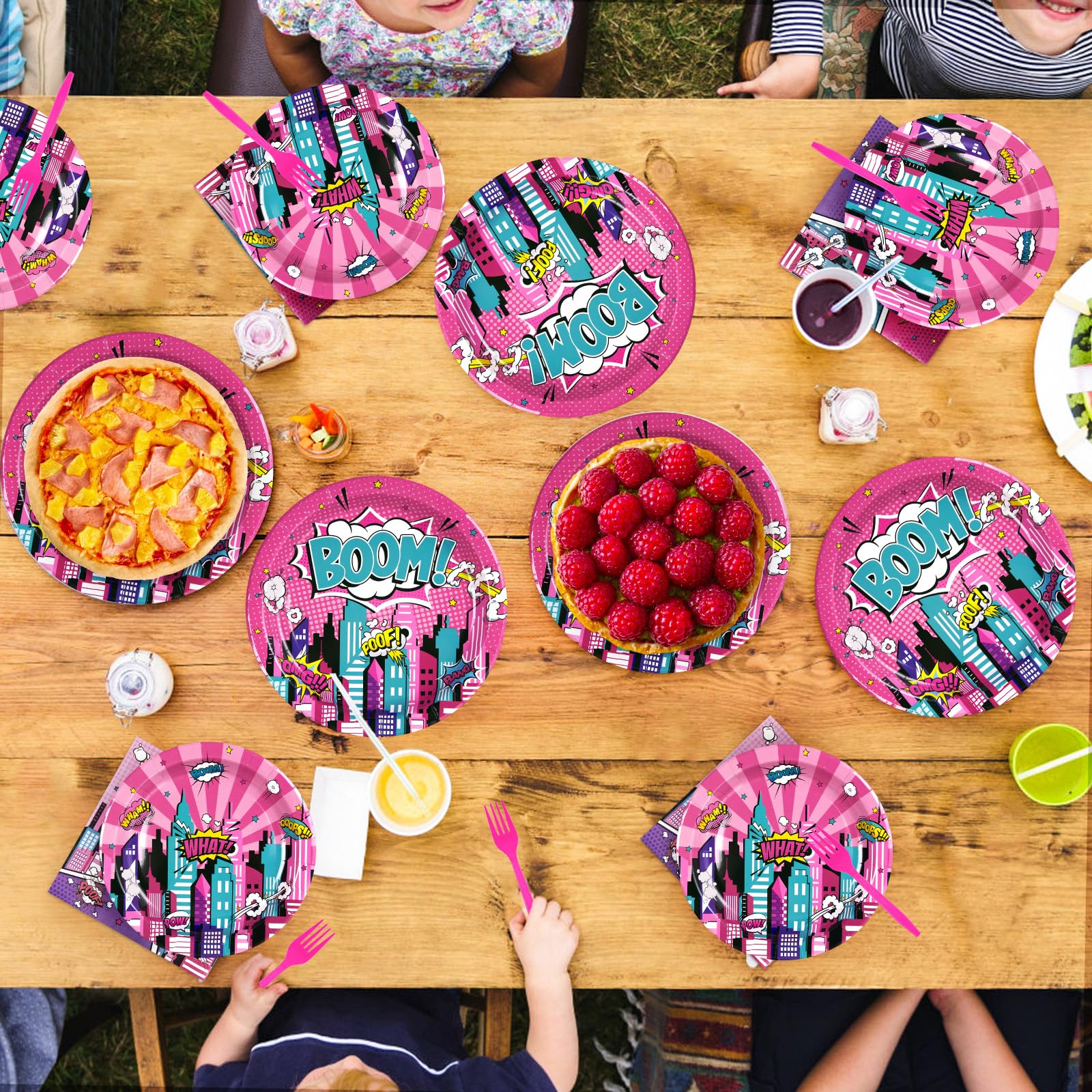 96 Pcs Pink Hero Party Plates and Napkins - Grencian