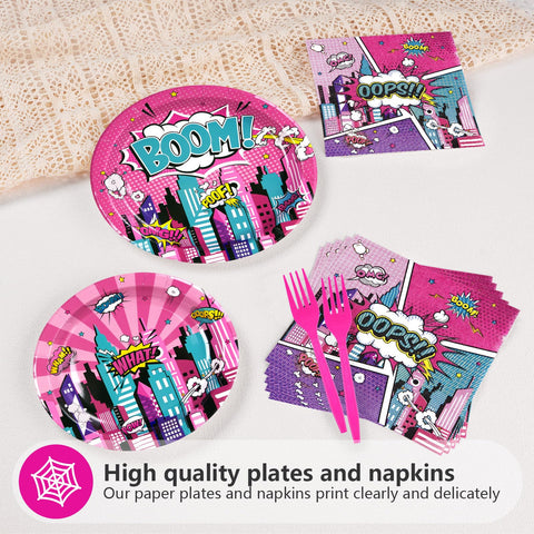 96 Pcs Pink Hero Party Plates and Napkins - Grencian